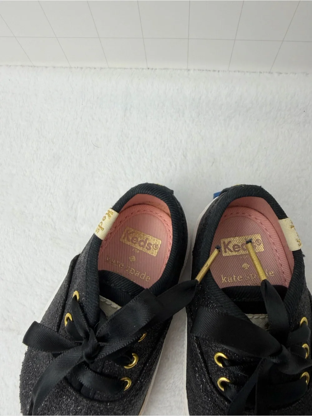 Keds x Kate Spade Infant Black Glitter Gold Sneakers Size 2
